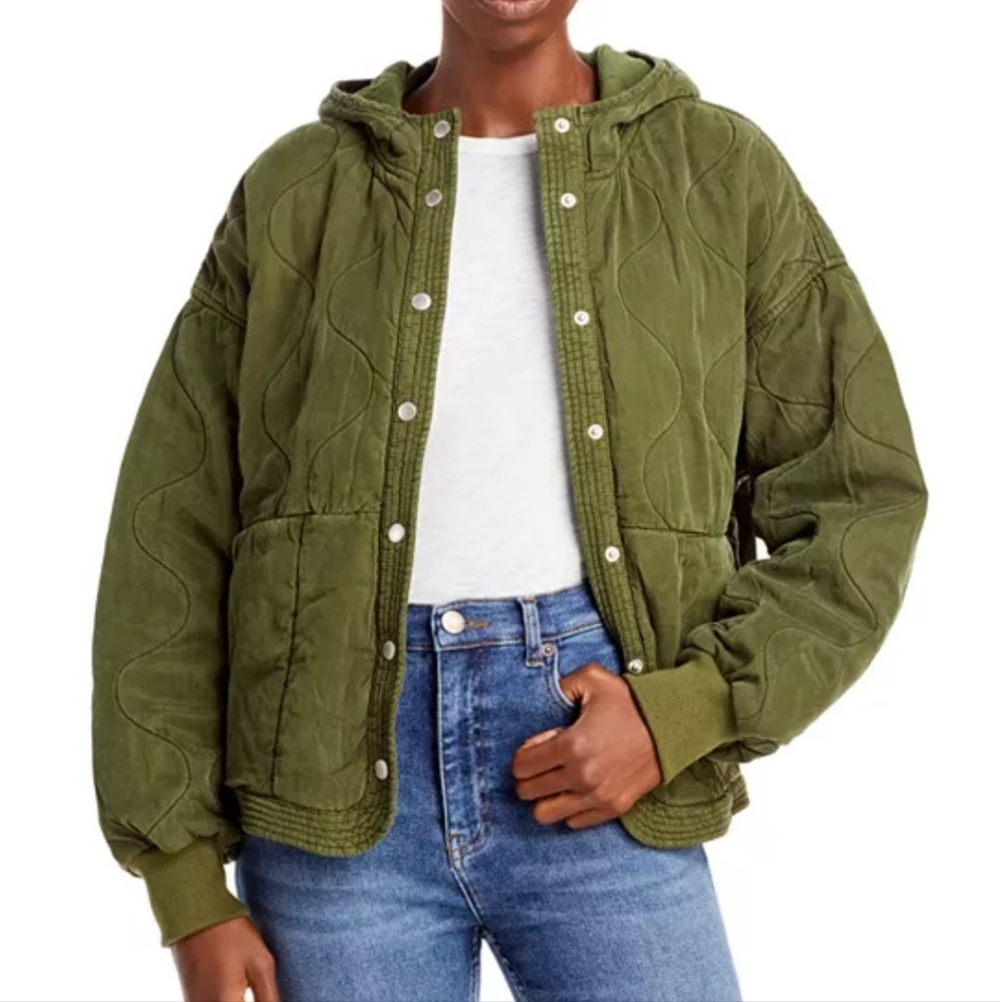 BlankNYC Hooded Quilted Jacket Snap Front Closure Side Slant Pockets Size MED - Picture 2 of 13